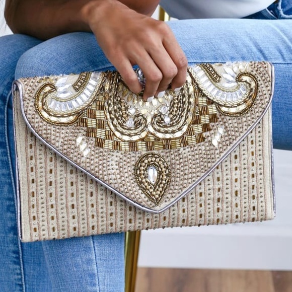 Lulu’s Constantinople Gold Beaded Clutch Bag